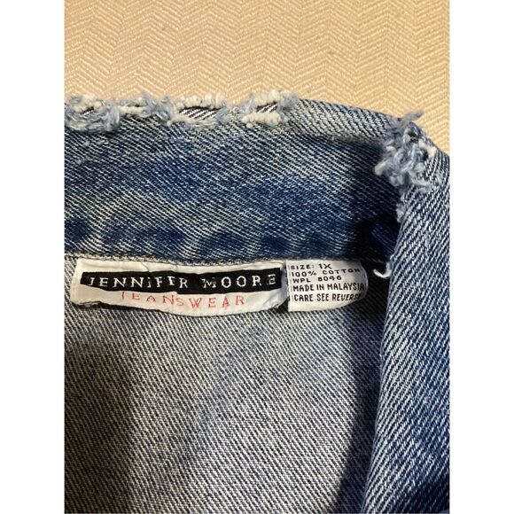 Distressed 1X Denim Jean Jacket - Picture 5 of 9